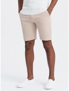 Ombre Clothing Men's structured knit shorts with chino pockets - beige V2 OM-SRCS-0128