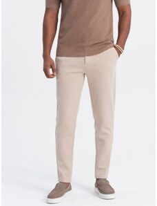 Ombre Clothing CARROT men's pants in structured two-tone knit - beige V2 OM-PACP-0168