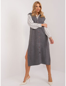 Fashionhunters Dark grey knit dress with button fasteners