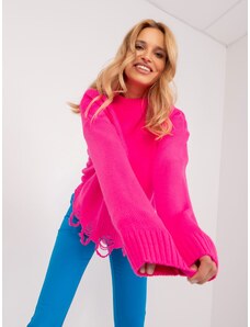 Fashionhunters Fluo pink oversize sweater with holes