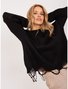 Fashionhunters Black oversize sweater with a round neckline