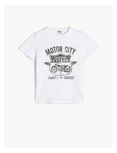 Koton T-Shirt Motorcycle Printed Crew Neck Short Sleeve Cotton