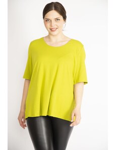 Şans Women's Colorful Plus Size Front Two Layer Short Sleeve Lycra Blouse