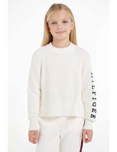 Tommy Hilfiger pulover de bumbac pentru copii culoarea alb, călduros