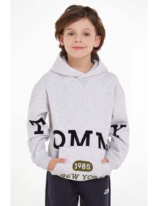 Tommy Hilfiger bluza copii culoarea gri, cu glugă, cu imprimeu