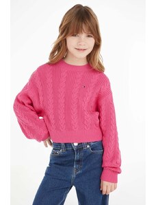 Tommy Hilfiger pulover de bumbac pentru copii culoarea roz, light