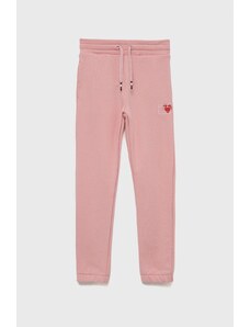 Tommy Hilfiger pantaloni de bumbac pentru copii culoarea roz, cu imprimeu