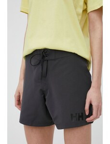 Helly Hansen pantaloni scurți outdoor femei, culoarea gri, neted, high waist