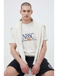 New Balance tricou din bumbac culoarea bej, cu imprimeu