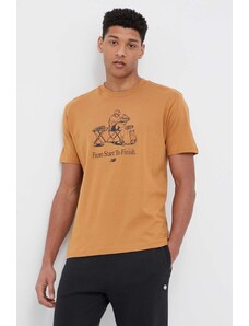 New Balance tricou din bumbac culoarea maro, cu imprimeu