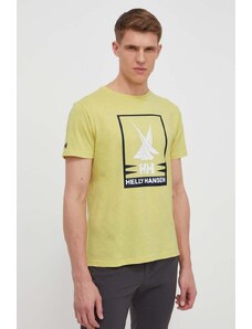 Helly Hansen tricou din bumbac barbati, culoarea galben, cu imprimeu