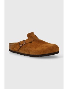 Birkenstock papuci din piele Boston barbati, culoarea maro, 1027110