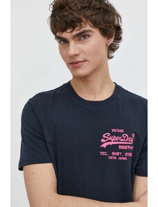 Superdry tricou din bumbac barbati, culoarea albastru marin, cu imprimeu