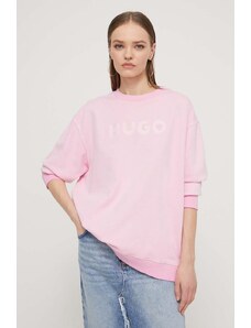 HUGO hanorac de bumbac femei, culoarea roz, cu imprimeu 50512022