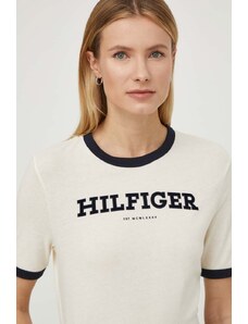 Tommy Hilfiger tricou din bumbac femei, culoarea bej WW0WW41208
