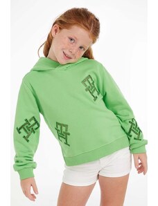 Tommy Hilfiger bluza copii culoarea verde, cu glugă, cu imprimeu