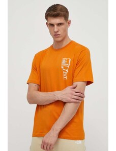 The North Face tricou din bumbac barbati, culoarea portocaliu, cu imprimeu, NF0A87FFPCO1