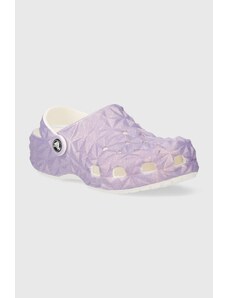 Crocs slapi copii CLASSIC IRIDESCENT GEO CLOG culoarea violet