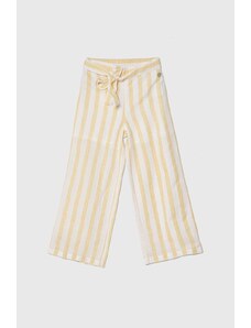 Guess pantaloni cu amestec de in pentru copii culoarea galben, modelator