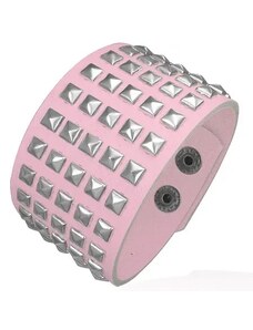 Bijuterii Eshop - Brățară roz imitație de piele - ținte metalice piramide U16.3