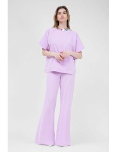 BLUZAT Pastel Pink Set With Blouse And Flared Trousers