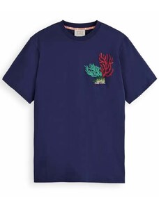 SCOTCH & SODA T-Shirt Embroidered Coral 177151 SC6865 navy blue