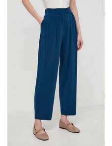 Max Mara Leisure pantaloni femei, culoarea bleumarin, fason chinos, high waist 2416780000000