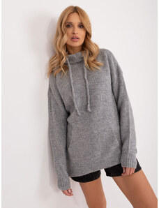 Fashionhunters Gray long oversize sweater with drawstrings