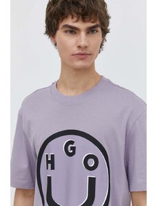 HUGO Blue tricou din bumbac bărbați, culoarea violet, cu imprimeu 50513189