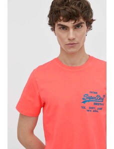 Superdry tricou din bumbac barbati, culoarea roz, cu imprimeu