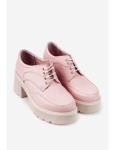 Dasha Pantofi roz din piele naturala cu toc gros