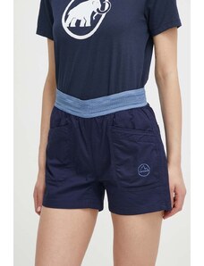 LA Sportiva pantaloni scurti Joya femei, culoarea albastru marin, neted, medium waist, O72643644