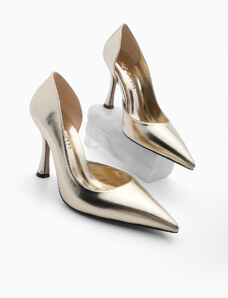 Marjin Women's Pointed Toe Asymmetric Thin Heel Evening Dress Classic Heeled Shoes Velta Gold