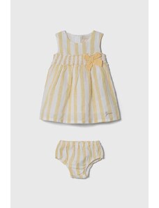 Guess rochie din amestec de in pentru bebeluși culoarea galben, mini, evazati