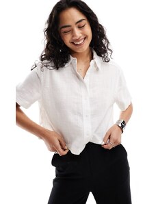 Bershka linen look short sleeve boxy shirt in white