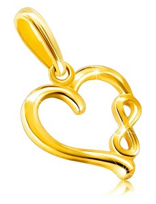 Bijuterii Eshop - Pandantiv din aur galben 585 - motiv „INFINIT” într-un finisaj neted cu inimă strălucitoare S1GG235.03