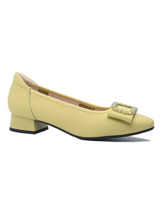 Pantofi dama Formazione, cu aplicatie cu strasuri, light yellow, din piele naturala FNX5598