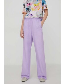 Stine Goya pantaloni de bumbac Carola Solid culoarea violet, drept, high waist SG5800