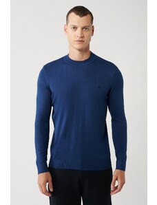 Avva Men's Light Navy Blue Knitwear Sweater High Crew Neck Viscose Regular Fit