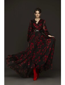 Rochie lunga Kimora neagra cu imprimeu rosu Ejolie