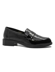Pantofi loafer dama Pass Collection negri din lac cu model croco OTR440007