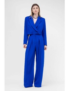 BLUZAT Electric Blue Suit With Cropped Blazer And Ultra Wide Leg Trousers