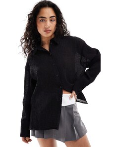 Bershka crinkle oversized shirt in black