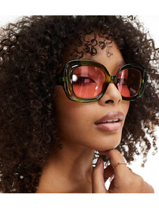 AIRE X ASOS celestial square sunglasses in green with pink lens