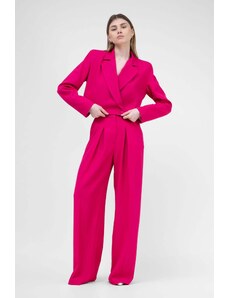 BLUZAT Fuchsia Suit With Cropped Blazer And Ultra Wide Leg Trousers