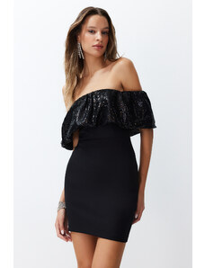 Trendyol Black Body-fitting Woven Shiny Elegant Evening Dress