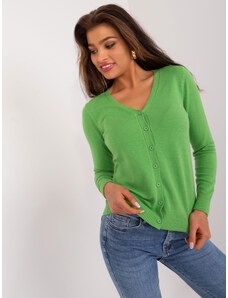 Fashionhunters Light green plain sweater with button closure