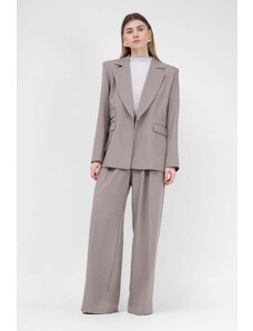 BLUZAT Beige Suit With Regular Blazer With Double Pocket And Ultra Wide Leg Trousers