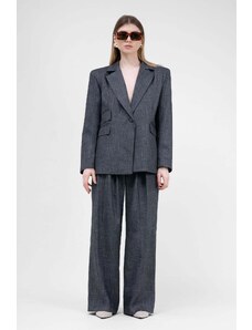 BLUZAT Grey Suit With Regular Blazer With Double Pocket And Ultra Wide Leg Trousers