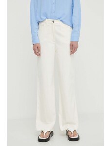 Samsoe Samsoe pantaloni din amestec de in SASHELLY culoarea bej, drept, high waist, F24100025